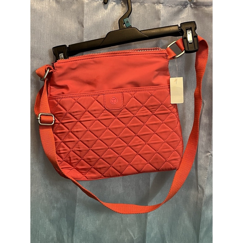 Talbots Salmon Coral Pink Quilted Crossbody Bag Purse Pocketbook NWT Zip Closure